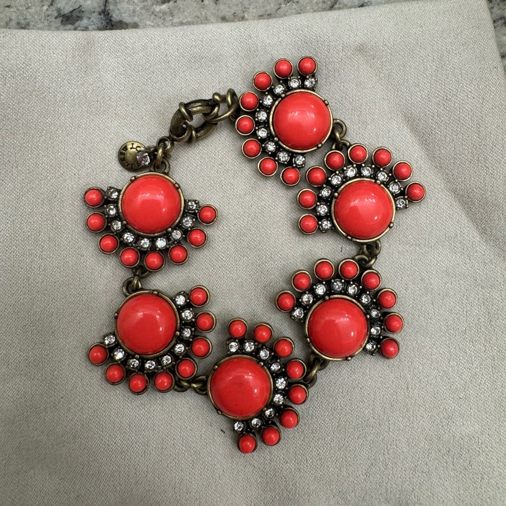 J crew Coral and Gold Bracelet